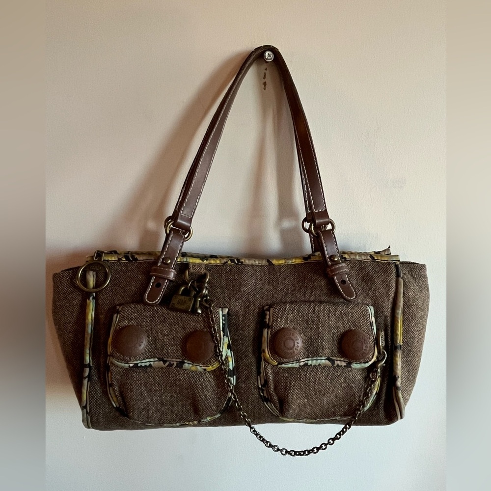 GAP Y2K Vintage Small Wool Shoulder Bag with keychain and floral interior